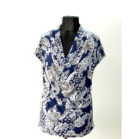 Bluzka z lejącym dekoltem woda - wzór paisley granat beż